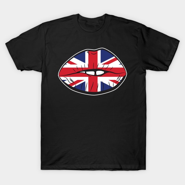 British Flag Fan Lips UK Fan Union Jack Lips T-Shirt by atomguy